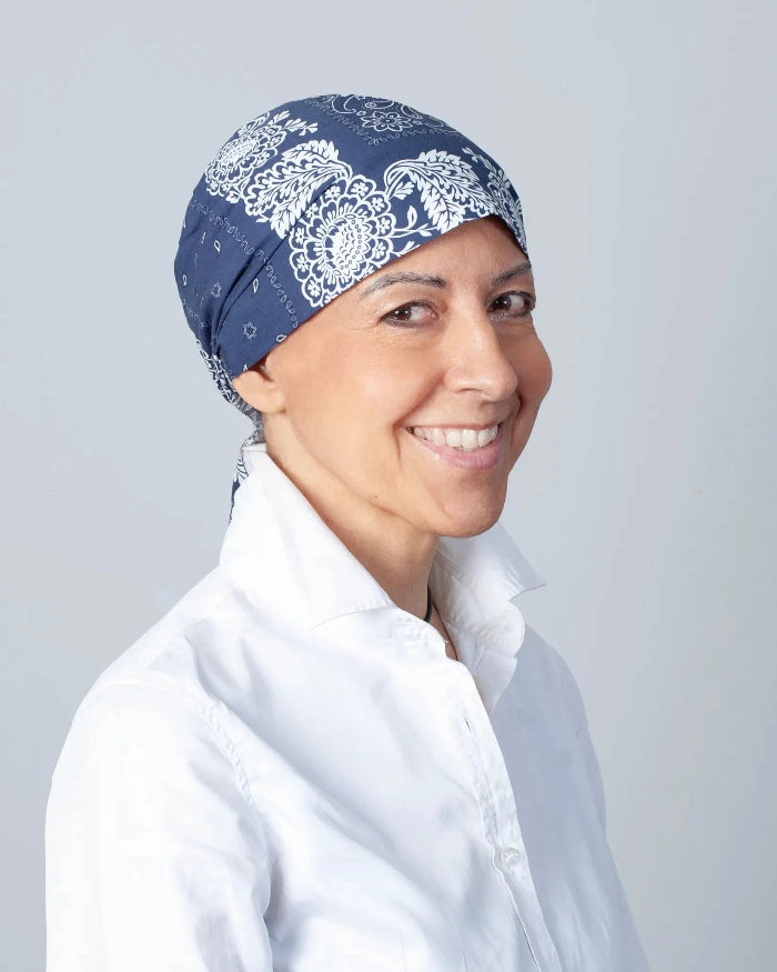 Bandana chimio bleu marine en coton Bandana chimio bleu marine en coton