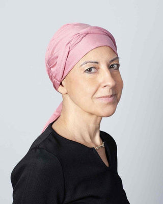 Foulard chimio en jersey de soie rose Foulard chimio en jersey de soie rose